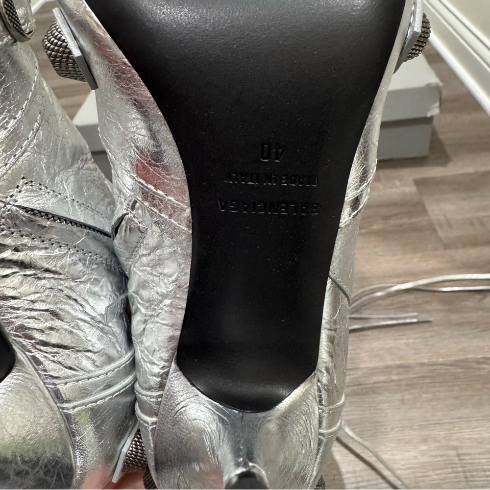 Balenciaga Cagole 90mm Metallic Arena Silver Heeled Tall Boots - Picture 11 of 16